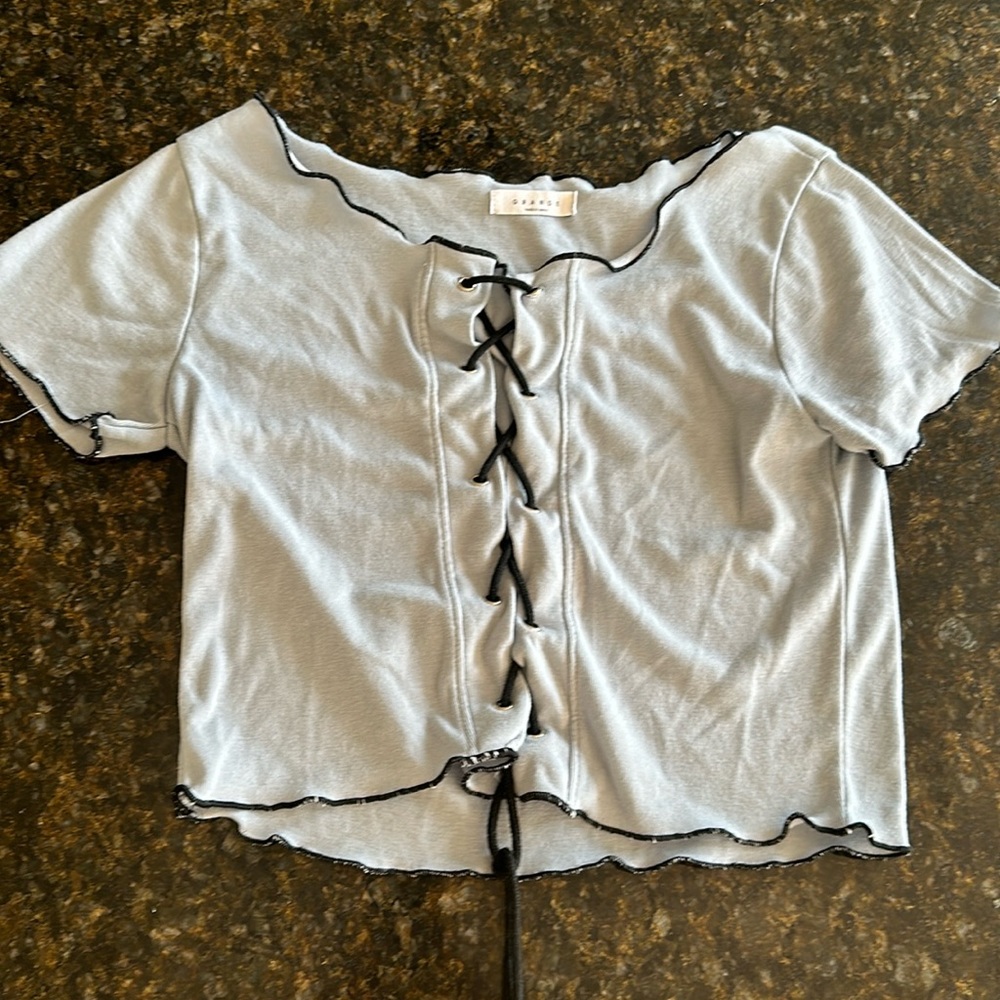 Light Blue Lace Up Crop Top